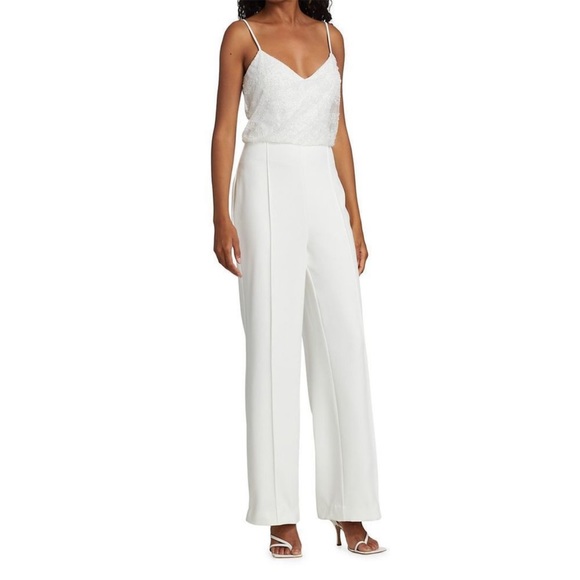 White AMSALE pant jumpsuit with beaded top Size 0 - Picture 2 of 9